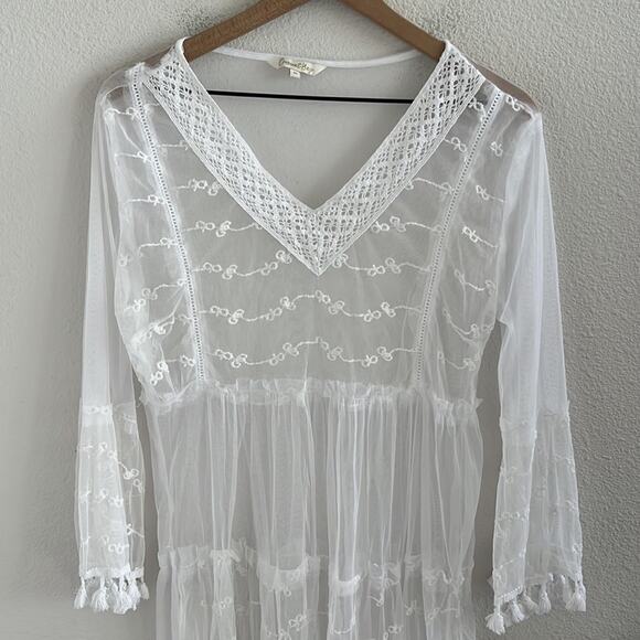 Coconut Bay White Mesh and Lace Boho Swim Beach Cover Up Dress Tunic Medium - Picture 4 of 6